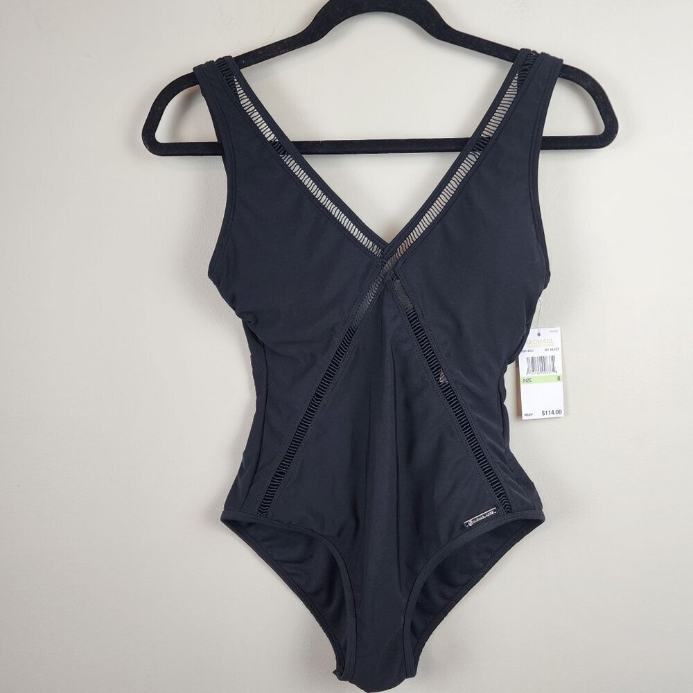 Michael by Michael Kors sz 8 women black one piece swimsuit New  Swim Beach Pool